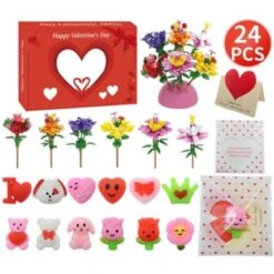 Vicabo Squishy Spielzeug Und Bausteine Blumen Mit Geburtstagskarte Valentinstag Geschenk Konstruktionsspielzeug Für Kinder